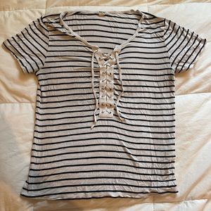 Black & White Striped laced short sleeve shirt